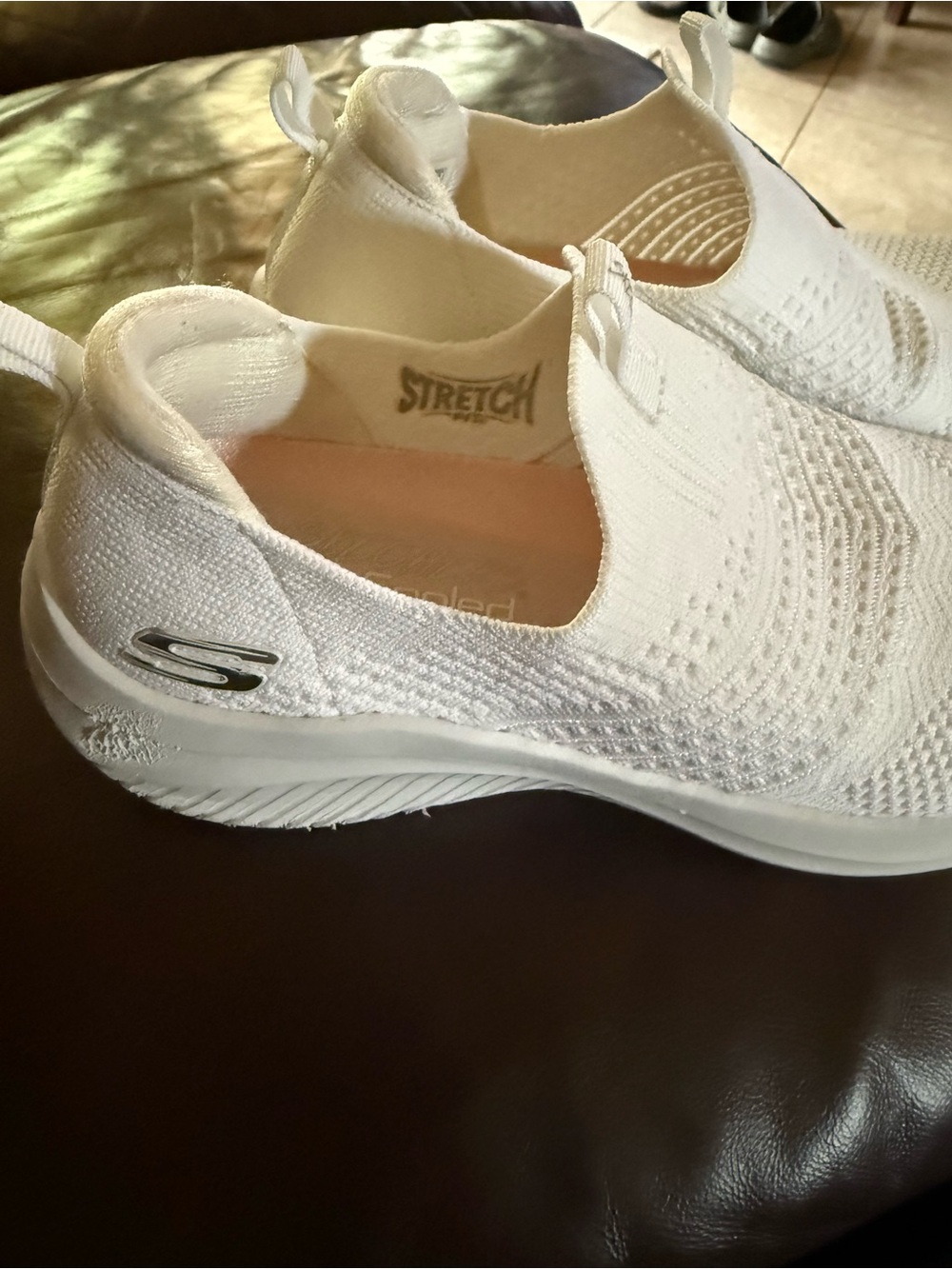 Skechers Women's White Slip-On Knit Stretch Walking Shoes